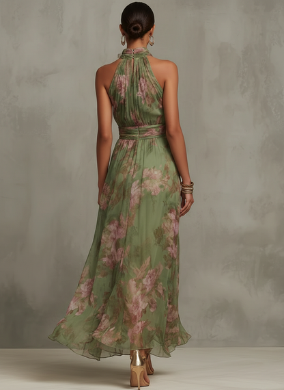 Serena | Elegante vestido largo floral fluido que favorece la silueta