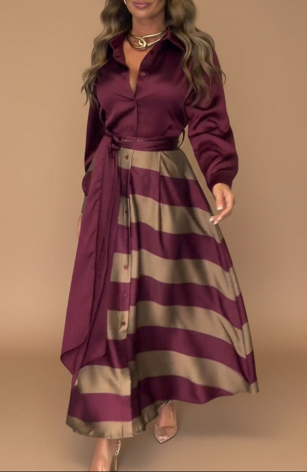 Sofía - Vestido Largo A Rayas Con Encaje