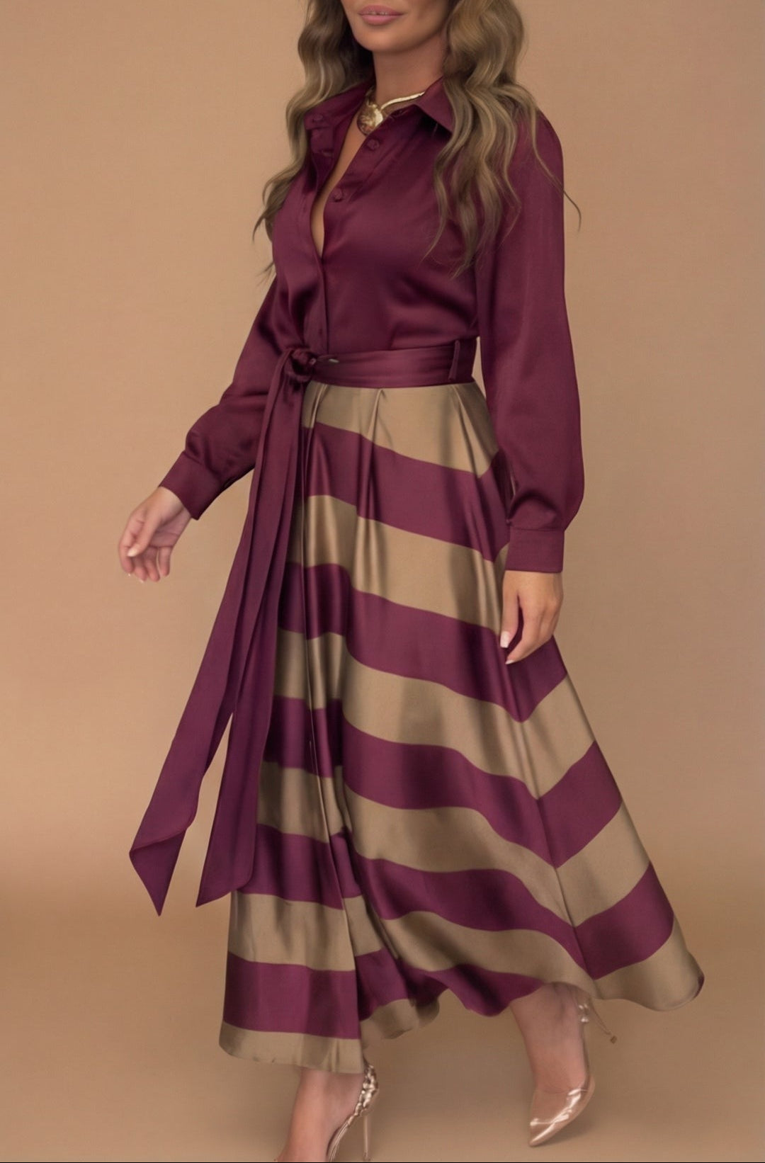 Sofía - Vestido Largo A Rayas Con Encaje