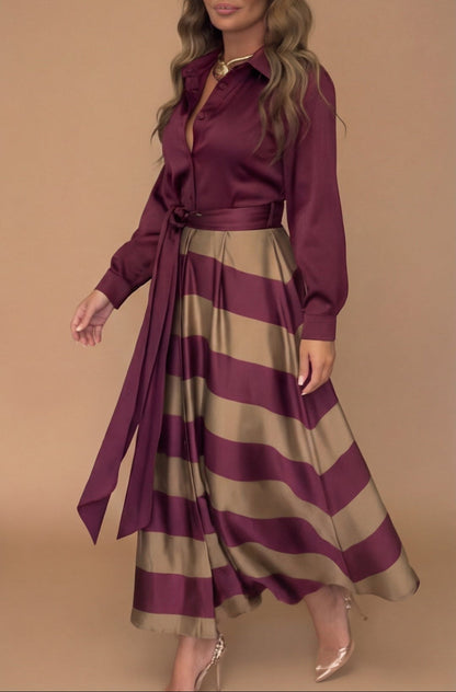 Sofía - Vestido Largo A Rayas Con Encaje