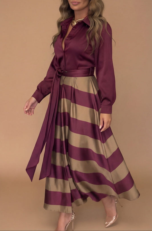 Sofía - Vestido Largo A Rayas Con Encaje