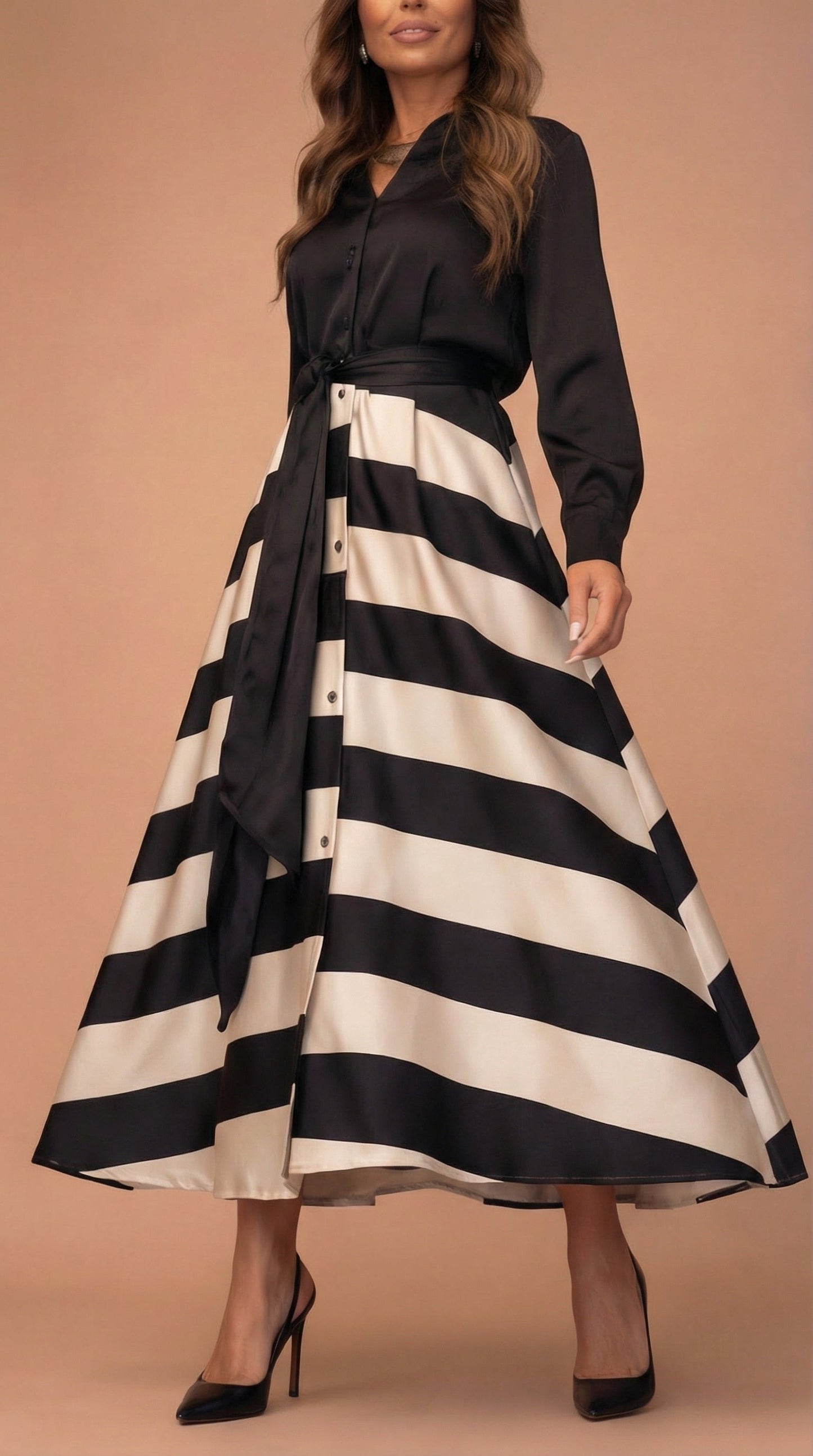 Sofía - Vestido Largo A Rayas Con Encaje